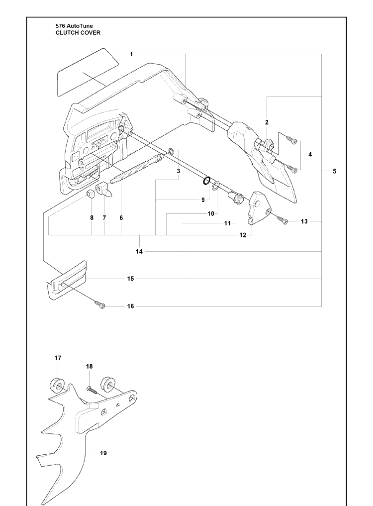 Clutch Cover 1 Diagram and Parts List for 576XP 2010-03 Husqvarna Chainsaw