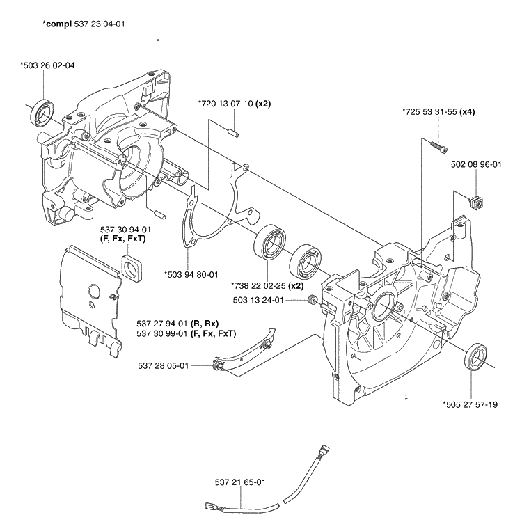 Crankcase Diagram and Parts List for 345RX 2003-05 Husqvarna Brush Cutter