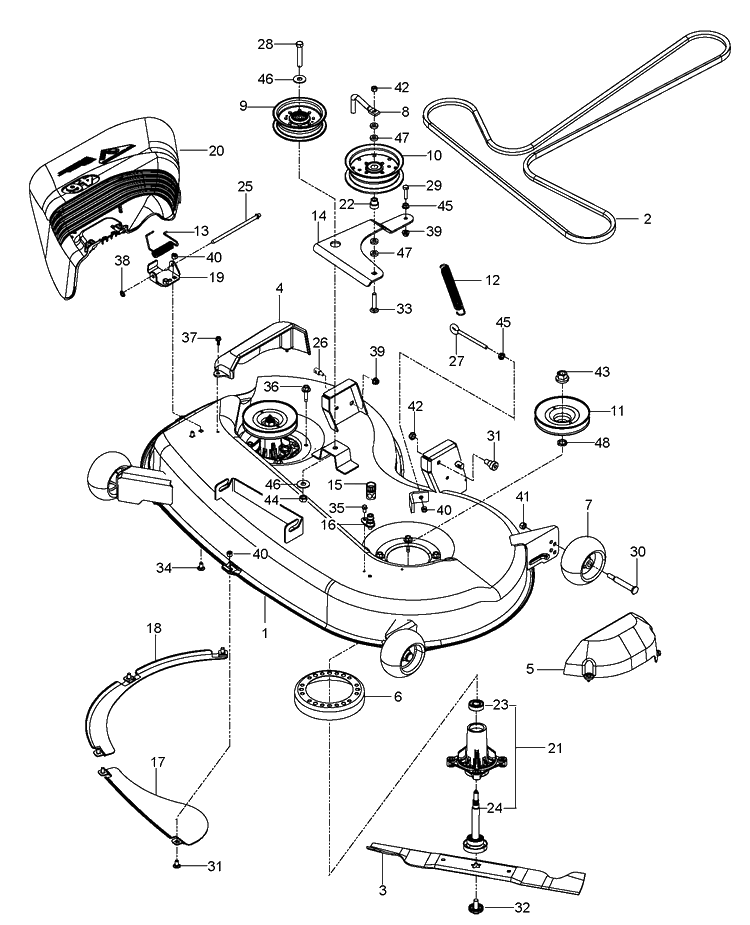 Mower Deck / Cutting Deck Diagram and Parts List for RZ4621BF (96658230101)(2012-03) Husqvarna Lawn Mower