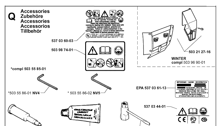 Accessories Diagram and Parts List for 365 19991400001-19994699999 Husqvarna Chainsaw