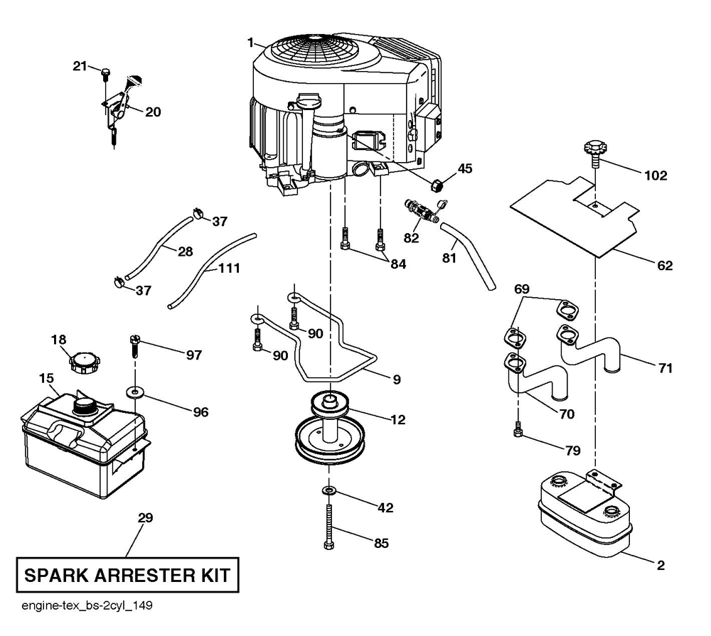 Engine Diagram and Parts List for YTH2246 2018 Husqvarna Lawn Tractor