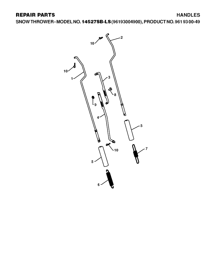 Handle 5 Diagram and Parts List for 12527HV 2010-07 Husqvarna Snow Blower
