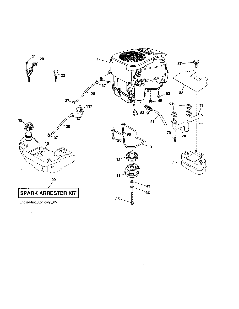 Engine Diagram and Parts List for GT54CS-96043022500  Husqvarna Lawn Tractor
