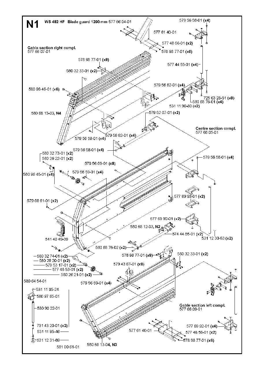 Guards 1200mm Diagram and Parts List for WS482HF (00000001275 - 20134501536)(2012-07) Husqvarna Circular Saw