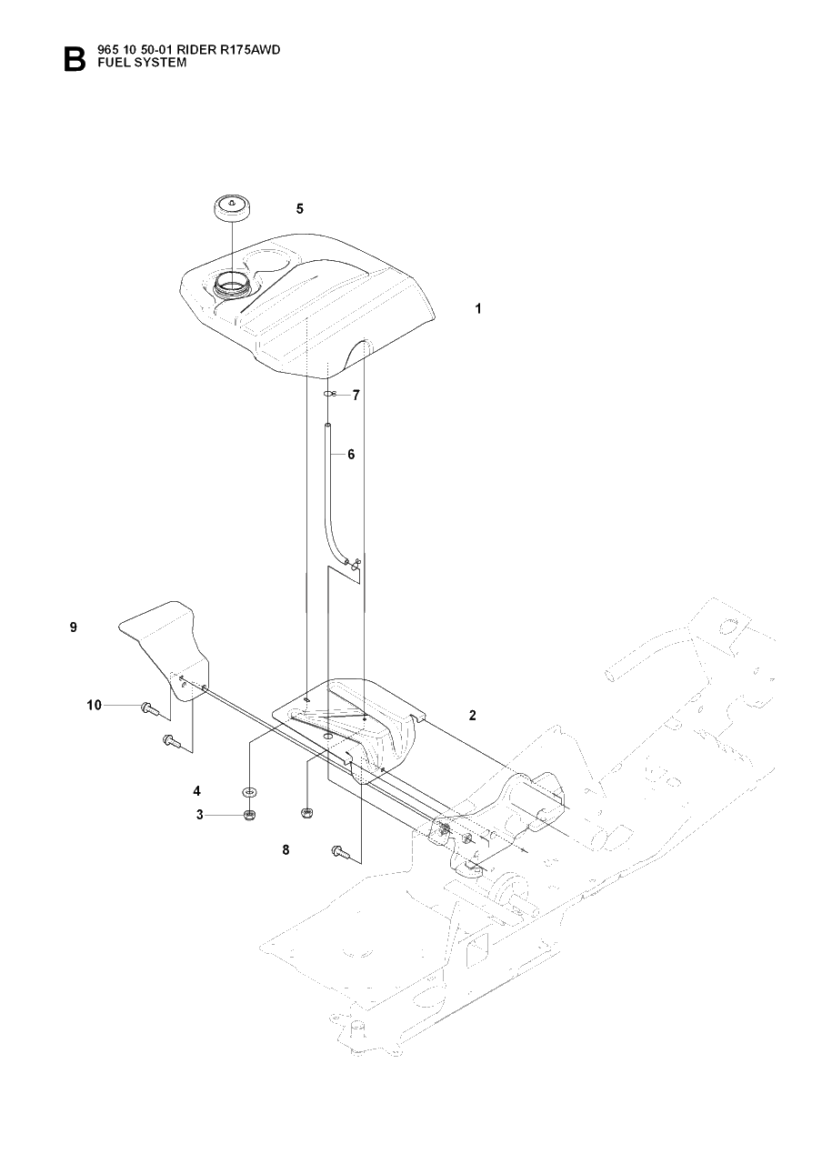 Fuel System Diagram and Parts List for R175AWD (965105001)(2007-01) Husqvarna Lawn Tractor