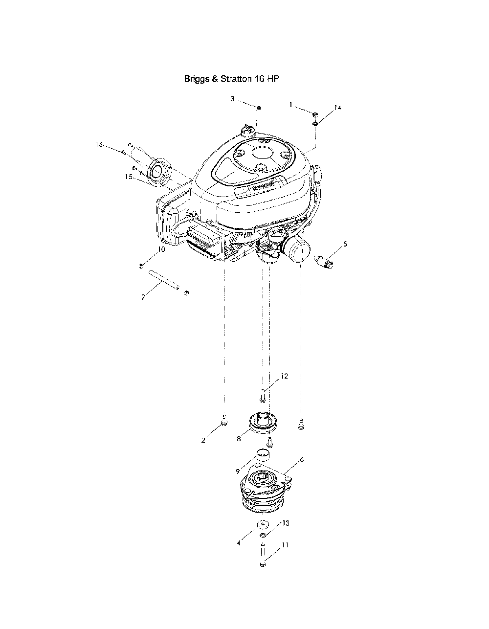 Engine - b&s 16 hp Diagram and Parts List for 968999685  Husqvarna Lawn Mower