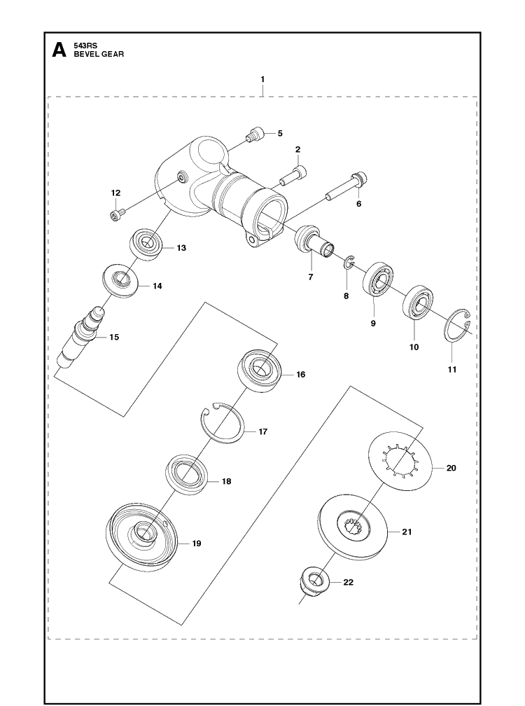 Bevel Gear Diagram and Parts List for 543RS (967348201)(20154400001-20192200000) Husqvarna Brush Cutter