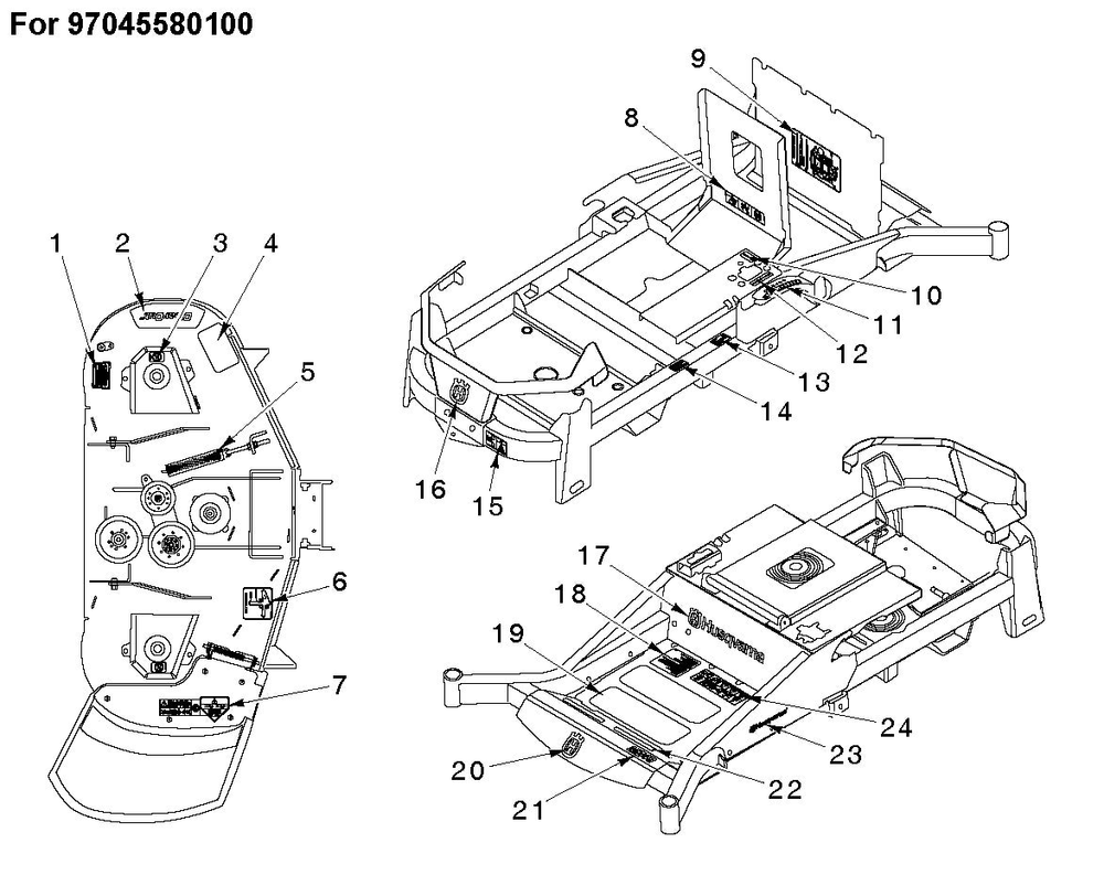 Decals Diagram and Parts List for MZ54 ROPS Husqvarna Lawn Tractor