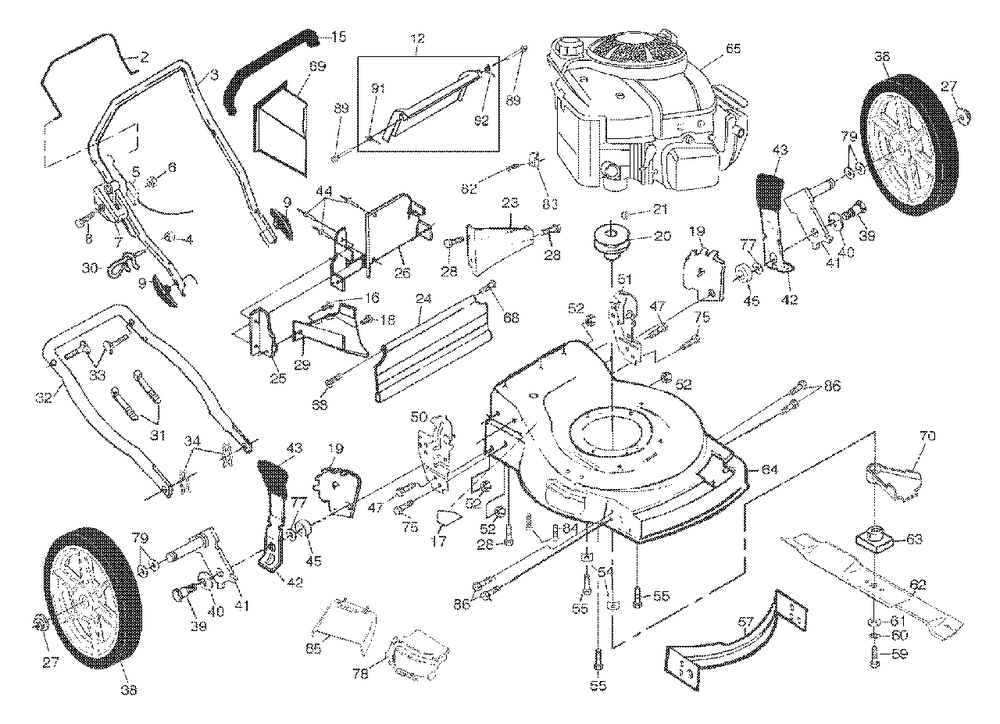 General Assembly Diagram and Parts List for 6522CH (954222725-B)(2001-10) Husqvarna Lawn Mower