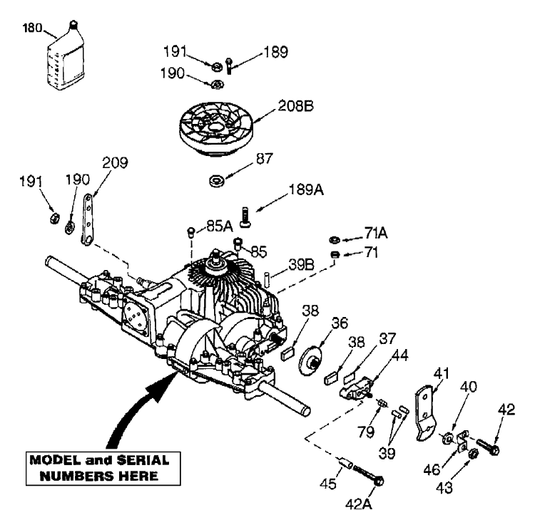 Peerless Transaxle Diagram and Parts List for LTH130 (954140005B)(1997-12) Husqvarna Lawn Mower