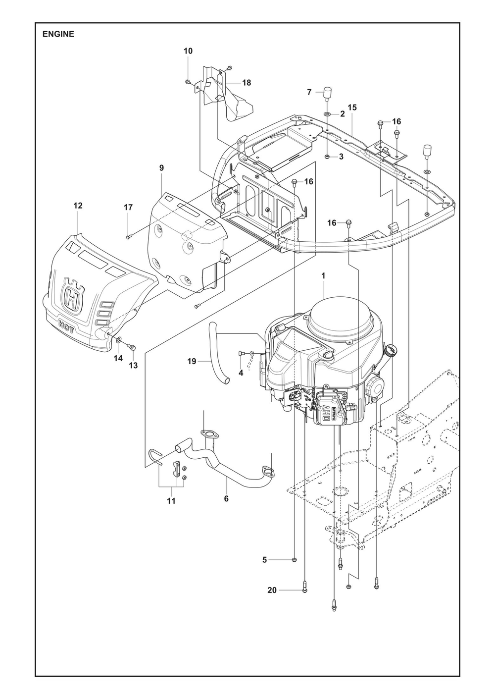 Engine Diagram and Parts List for R316TSXAWD 2022 Husqvarna Lawn Tractor