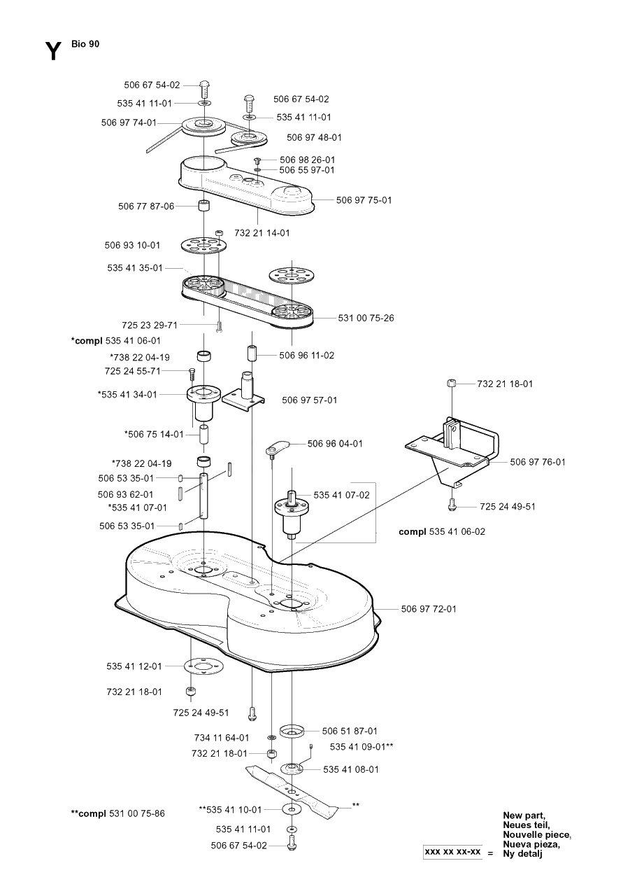 90cm Cutting Deck Diagram and Parts List for R16 2003-01 Husqvarna Lawn Tractor