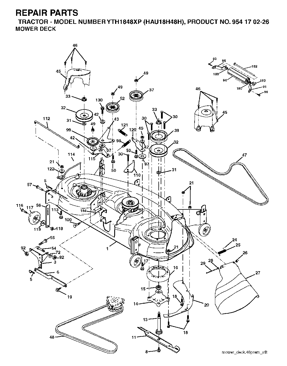 Mower Deck / Cutting Deck Diagram and Parts List for YTH1848XP (HAU18H48H, 954170226)(2004-09) Husqvarna Lawn Tractor