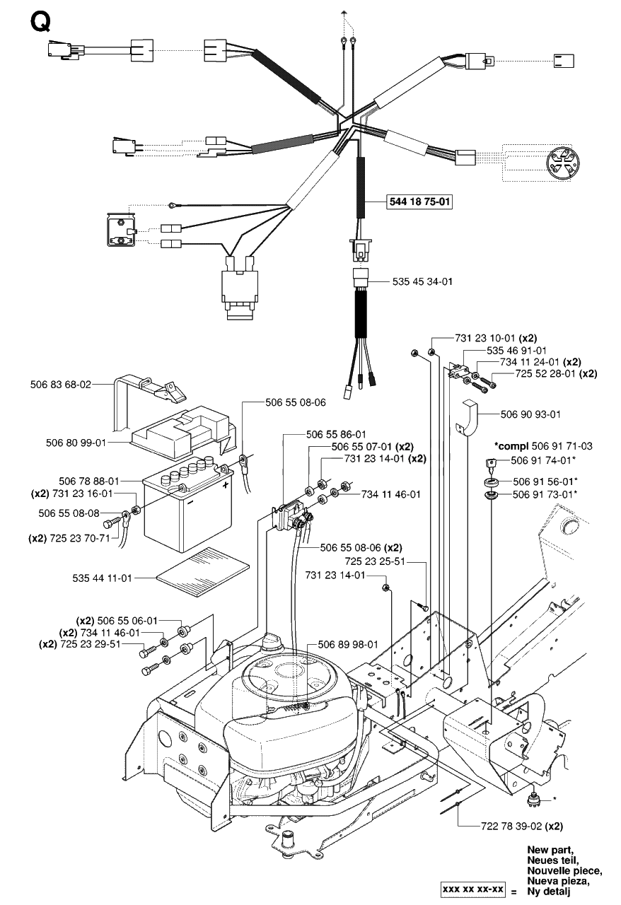 Harness Diagram and Parts List for R15-V2AWD (965080101)(2006-05) Husqvarna Lawn Tractor