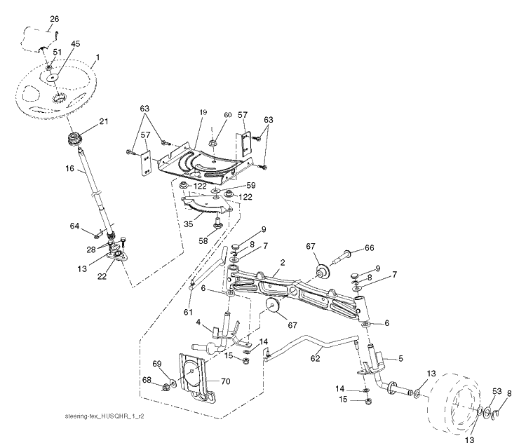 Steering Diagram and Parts List for YTH22V46 (96045004100)(2012-09) Husqvarna Lawn Tractor