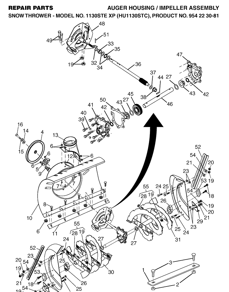 Auger Housing And Impeller Diagram and Parts List for 1130STEXP (HU1130STC)(2004-07) Husqvarna Snow Blower