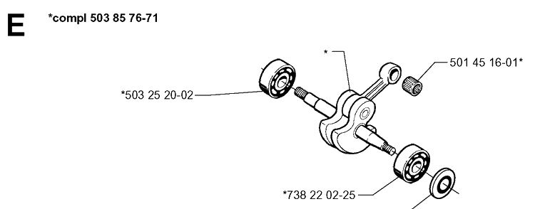 Crankshaft Diagram and Parts List for 346XP 19991000001-20012200000 Husqvarna Chainsaw