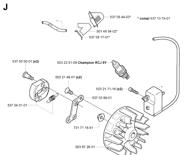 Ignition System Diagram and Parts List for 326HE4 (X-SERIES)(20013500001-20033100000) Husqvarna Hedge Trimmer