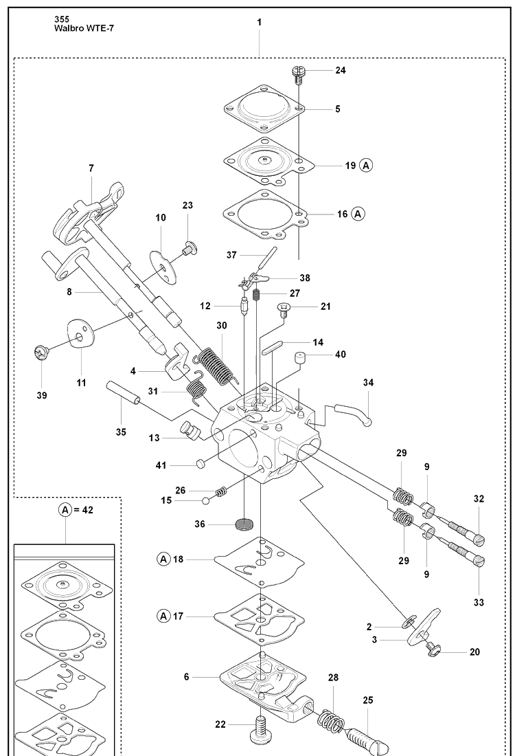 Carb Parts/Wte-7 (355) Diagram and Parts List for 355FXT 2008-07 Husqvarna Brush Cutter