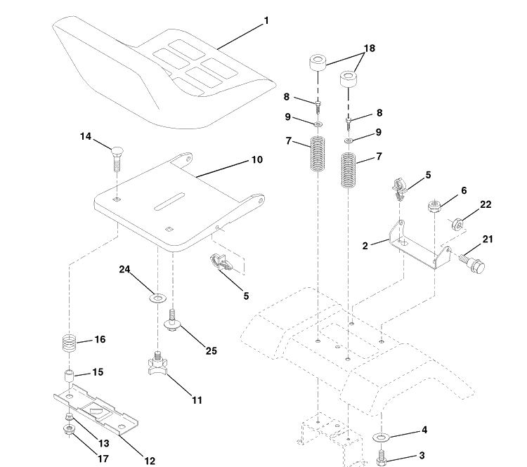 Seat Assembly Diagram and Parts List for LTH130 (954140005B)(1997-12) Husqvarna Lawn Mower