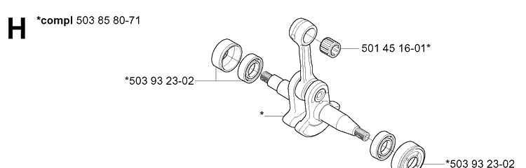 Crankshaft Diagram and Parts List for 340E 20051800001-20062300000 Husqvarna Chainsaw