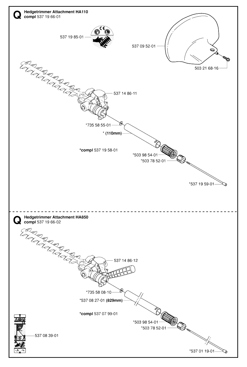 Attachments Diagram and Parts List for HA110 20050600001 - 20054000000 Husqvarna Trimmer