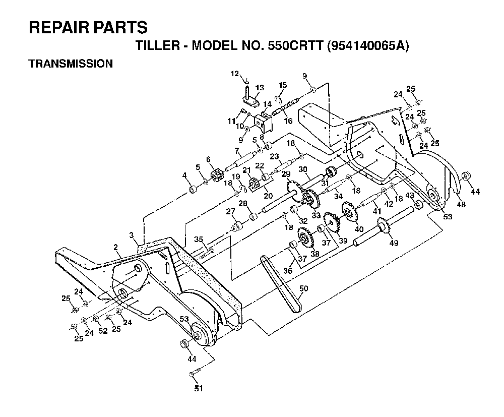 Transmission Diagram and Parts List for 550CRTT (954140065A)(1998-02) Husqvarna Tiller