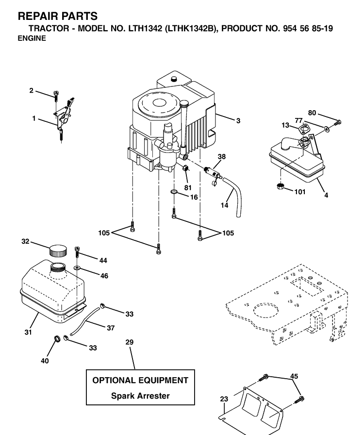 Engine Diagram and Parts List for LTH1342-LTHK1342B 2002-02 Husqvarna Lawn Tractor