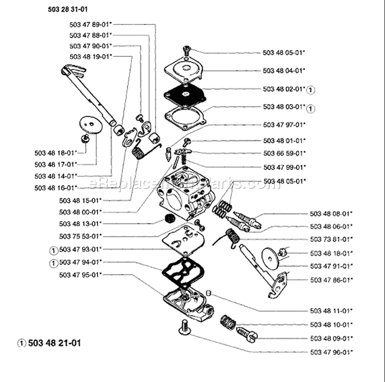 Page B Diagram and Parts List for 49 1996-01 Husqvarna Chainsaw