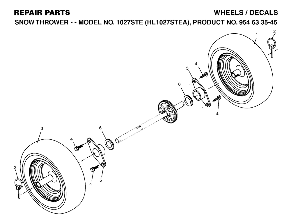 Wheels And Tires Diagram and Parts List for 1027STE (954633545-A)(2004-03) Husqvarna Snow Blower
