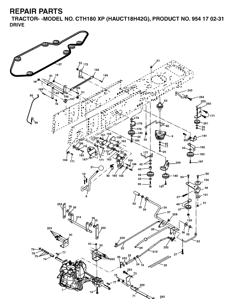 Drive Diagram and Parts List for CTH180XP (HAUCT18H42G)(2005-04) Husqvarna Lawn Tractor