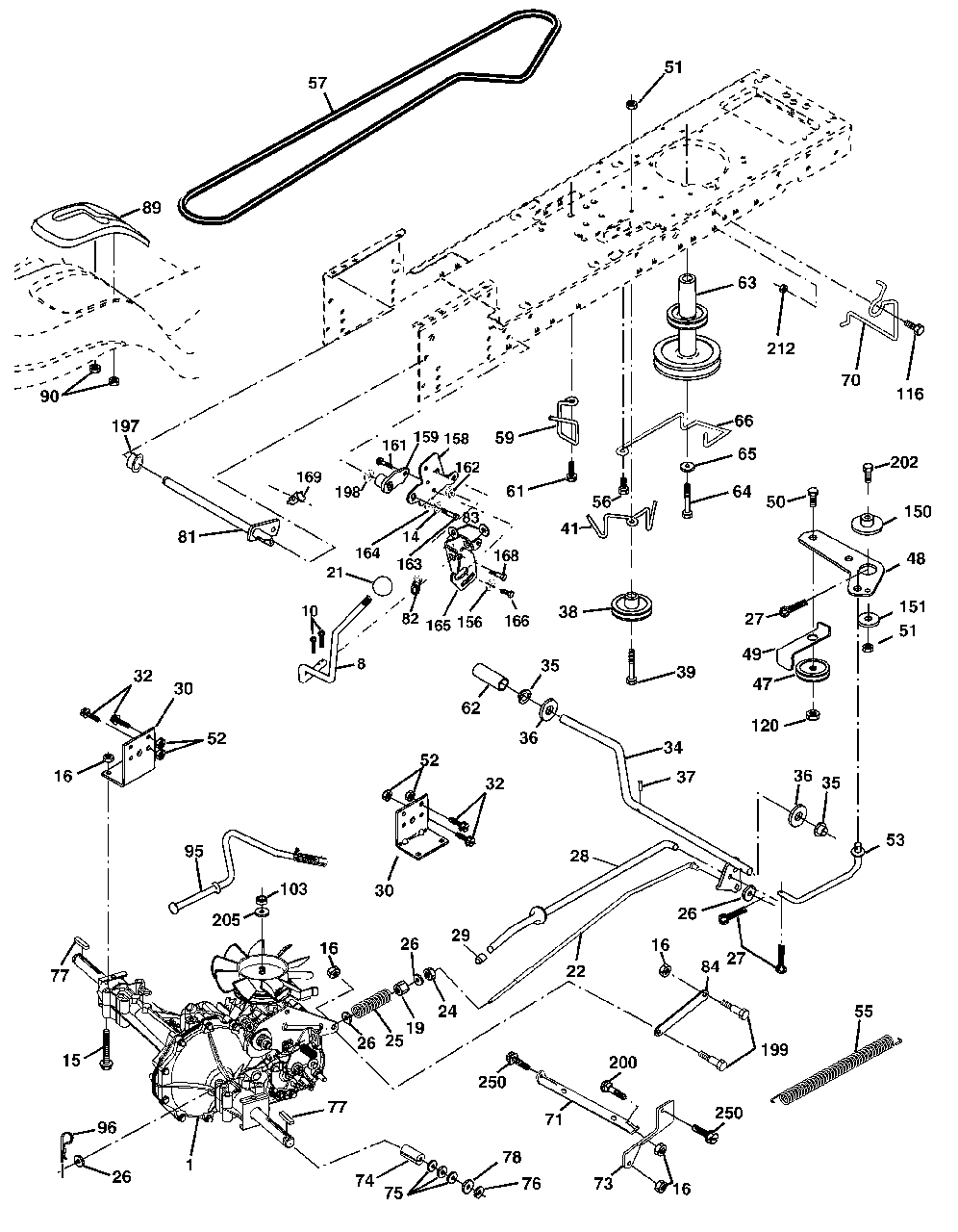 Drive Diagram and Parts List for YTH1842 (954569790-A)(2003-01) Husqvarna Lawn Tractor