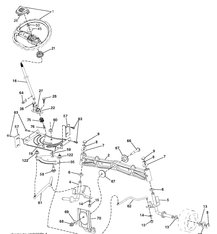 Steering Diagram and Parts List for TS146XK (96043032800)(2021-01) Husqvarna Lawn Tractor