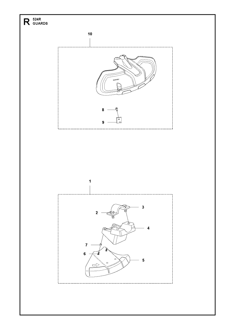Guards Diagram and Parts List for 524R 2020-11 Husqvarna Brush Cutter