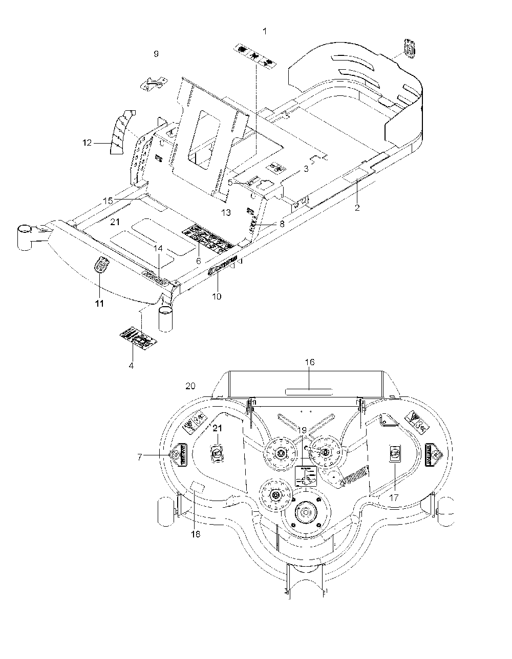 Decals Diagram and Parts List for EZ24TCE 966659702-00, 2011-10 Husqvarna Lawn Tractor