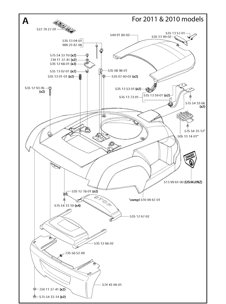 Cover 2010-2011 Diagram and Parts List for 220AC 2011-01 Husqvarna Lawn Mower
