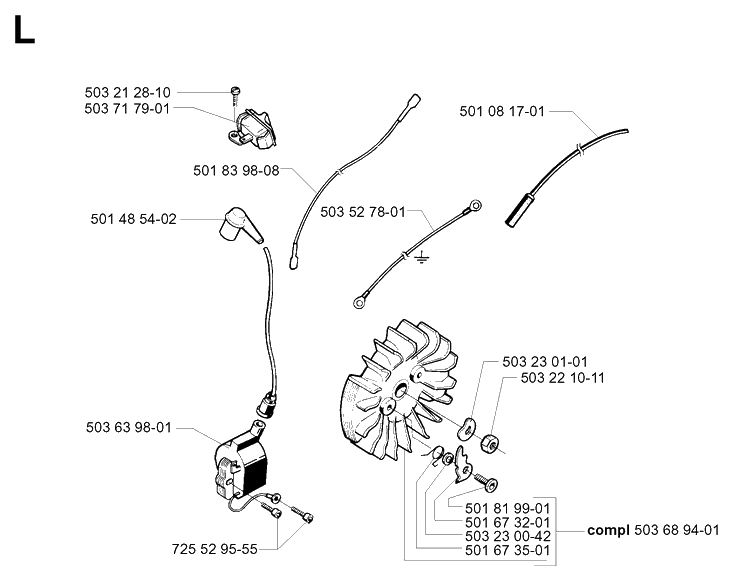 Electrical 2 Diagram and Parts List for 395XP/ (XPG)(20051800001-20070100000) Husqvarna Chainsaw