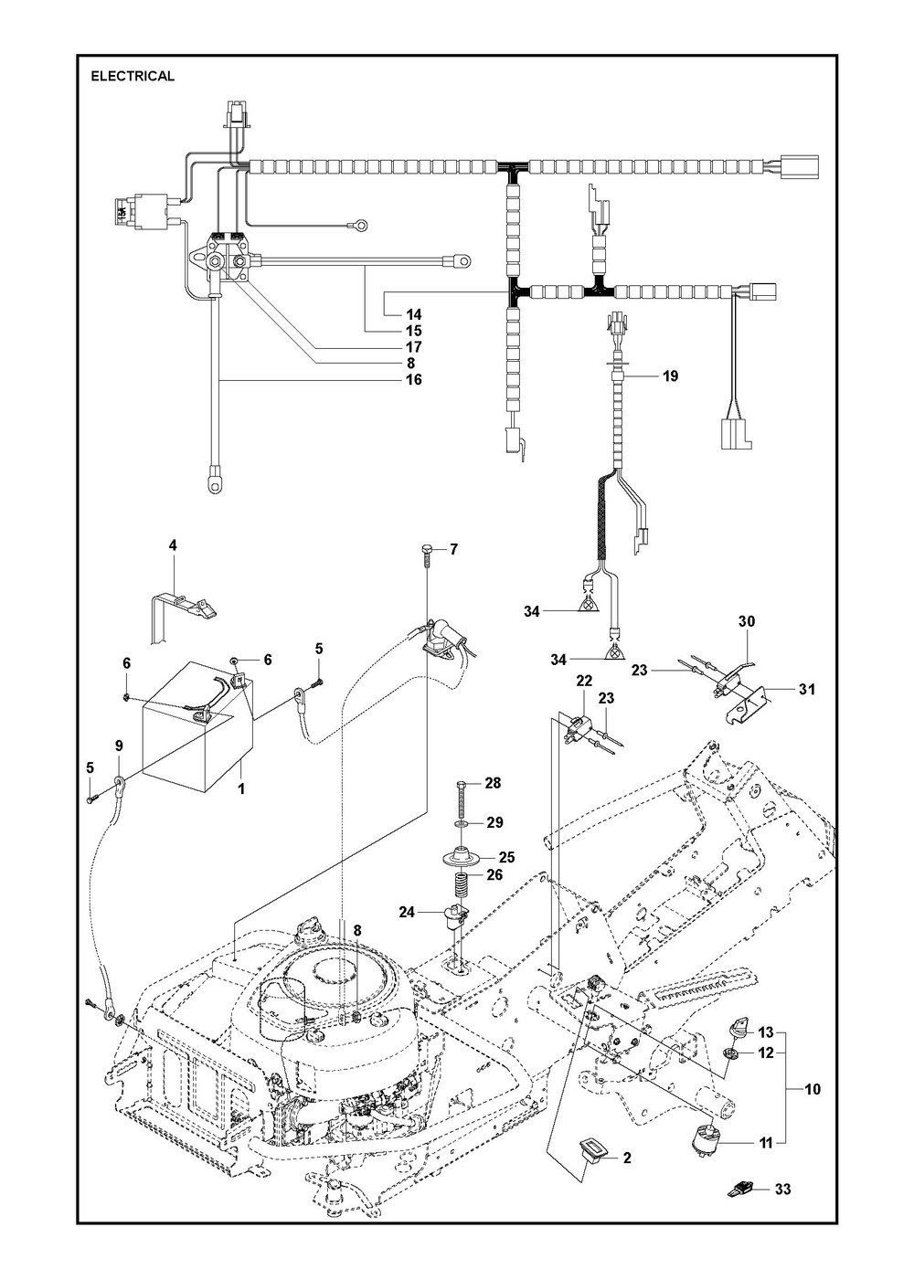 Electrical Diagram and Parts List for R216TAWD 2022 Husqvarna Lawn Tractor