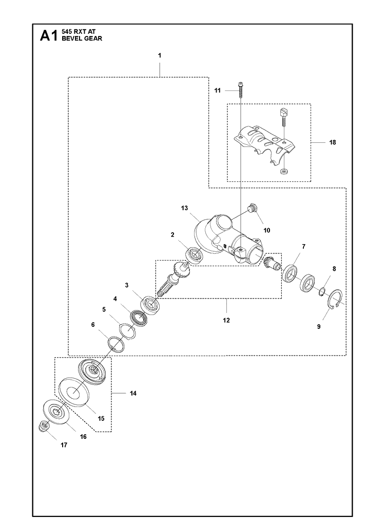 Bevel Gear Diagram and Parts List for 545RXTAT  Husqvarna Brush Cutter
