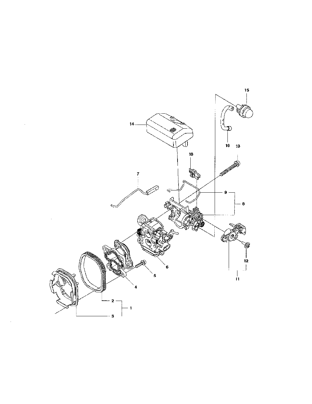 Carburetor & air filter Diagram and Parts List for 965167936  Husqvarna Chainsaw