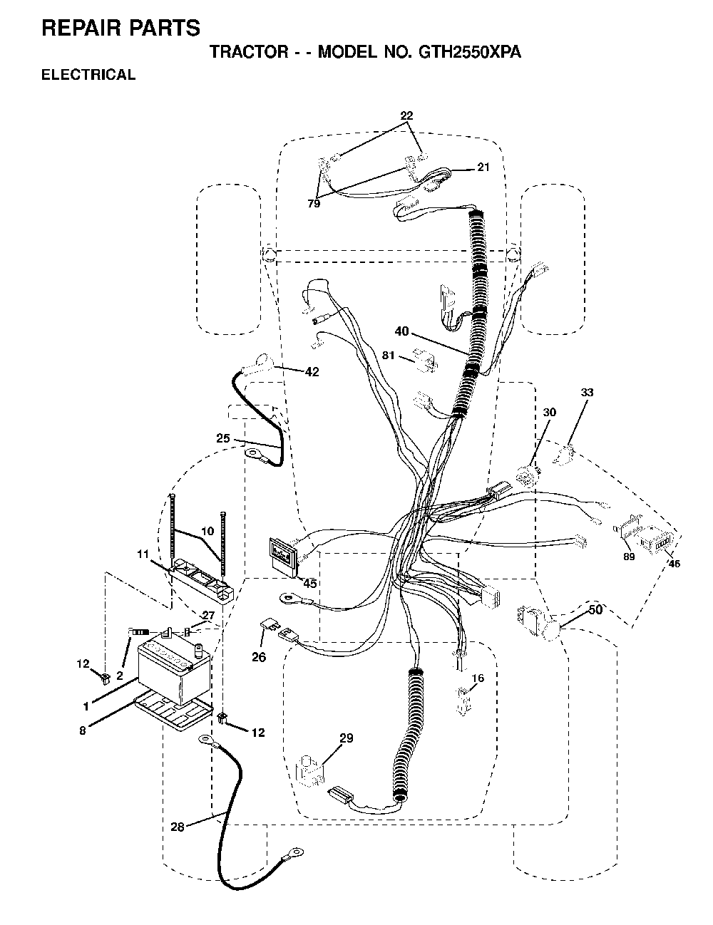 Electrical Diagram and Parts List for GTH2550XPA (954567116)(2001-01) Husqvarna Lawn Tractor