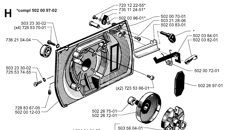 Clutch Diagram and Parts List for 265RX 19991000001-20012600000 Husqvarna Brush Cutter