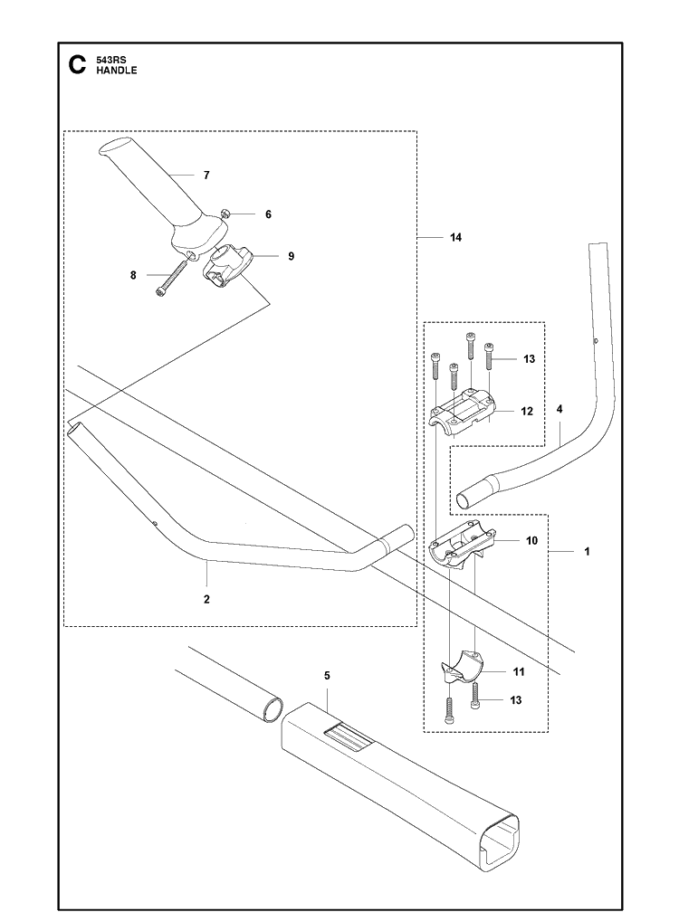 Handle Diagram and Parts List for 543RS 20192200001-Current Husqvarna Brush Cutter