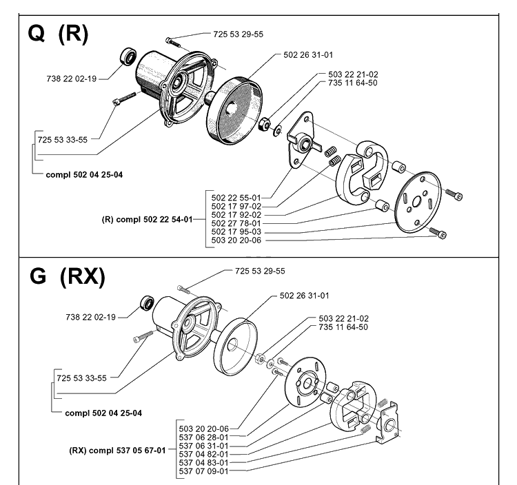Clutch Diagram and Parts List for 252RX 19991400001-20011800000 Husqvarna Brush Cutter