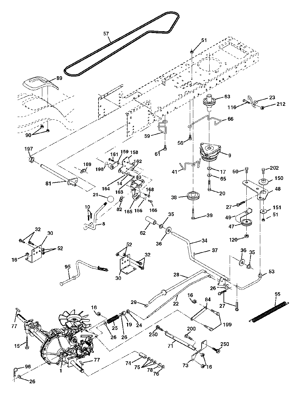 Drive Diagram and Parts List for YTH2242 (954570383-B)(2003-01) Husqvarna Lawn Tractor
