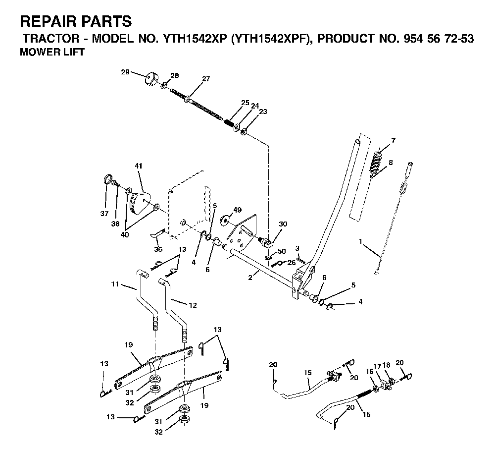 Mower Lift / Deck Lift Diagram and Parts List for YTH1542XPF (954567253)(2002-03) Husqvarna Lawn Tractor