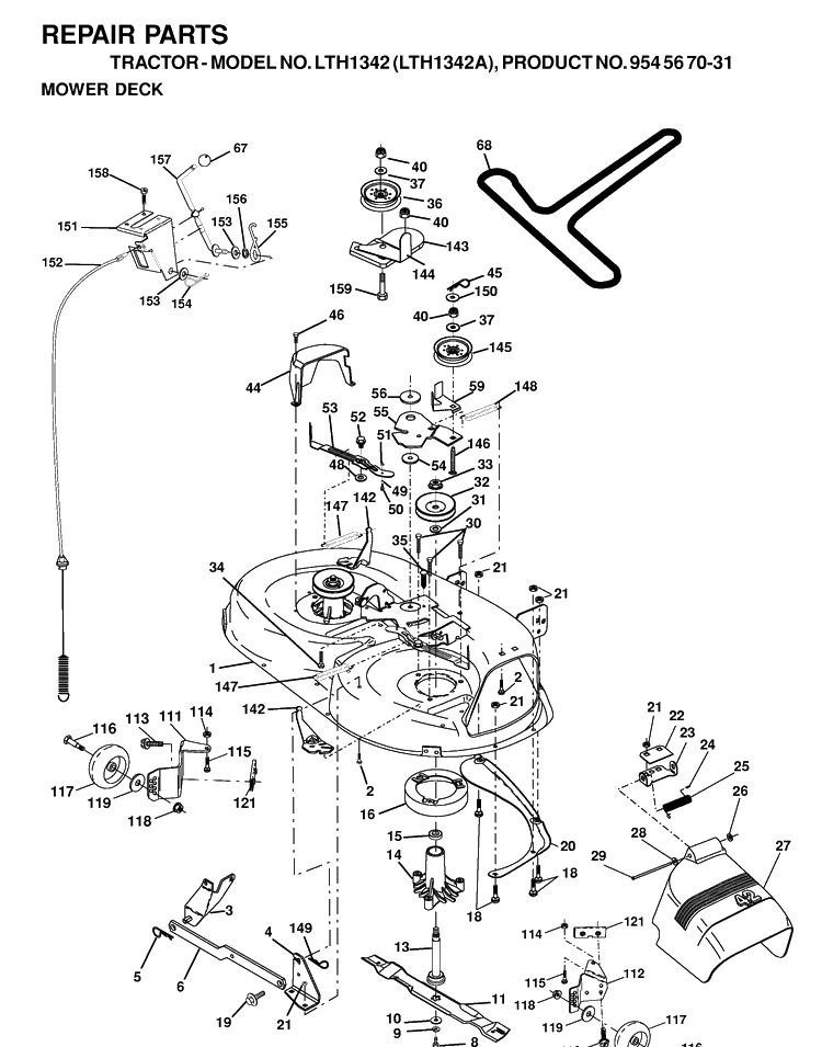 Mower Deck / Cutting Deck Diagram and Parts List for LTH1342-LTH1342A 2000-12 Husqvarna Lawn Tractor