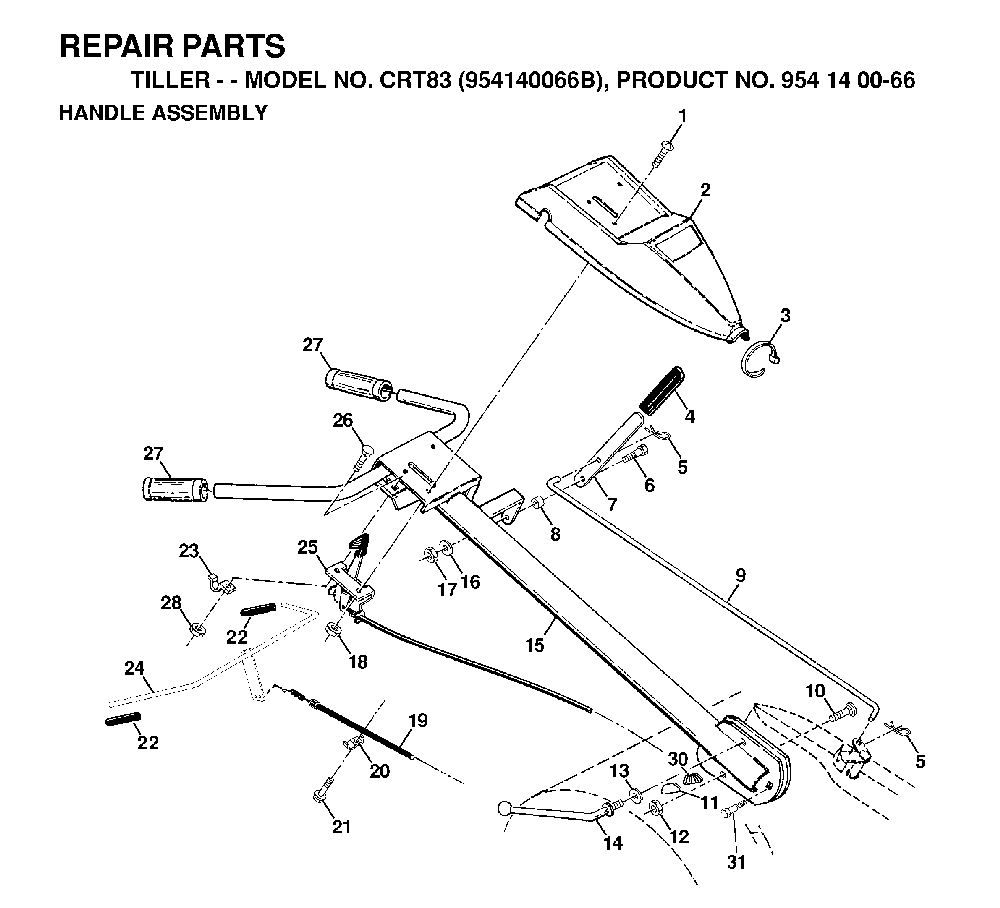 Handle And Controls Diagram and Parts List for CRT83 (954140066B)(1999-04) Husqvarna Tiller