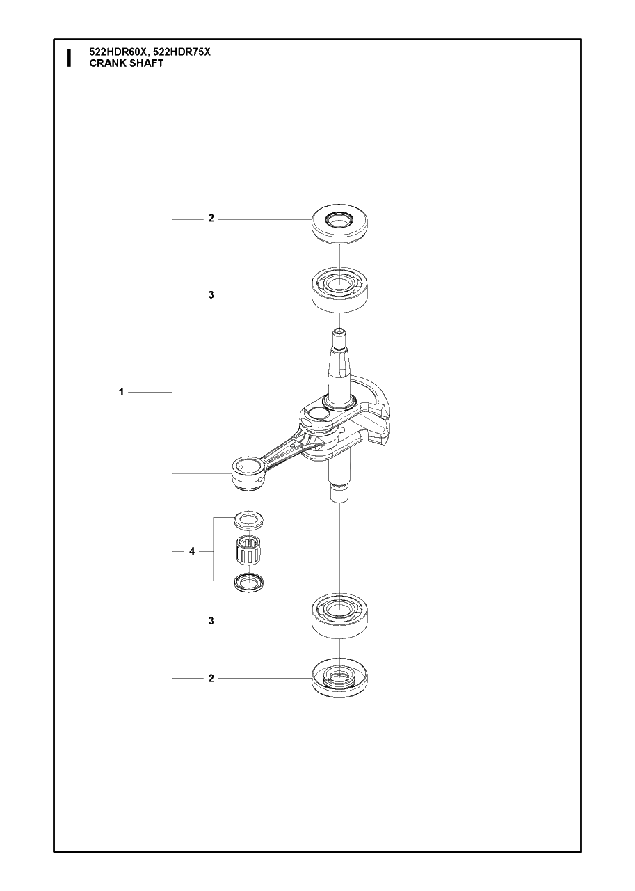 Crankshaft Diagram and Parts List for 522HDR 60-75 X Husqvarna Hedge Trimmer