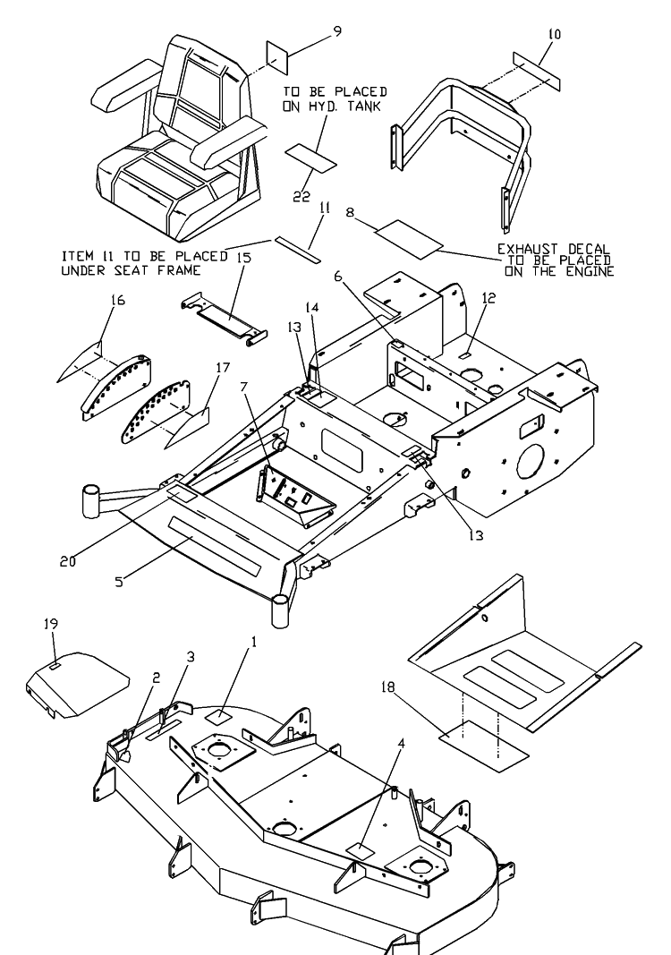 Decal Placement Assembly Diagram and Parts List for ZTH5221KA 2000-09 Husqvarna Lawn Mower